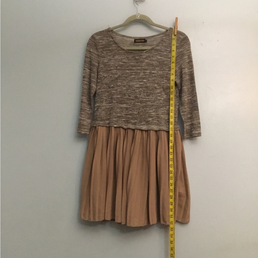 Reborn Brown Knit Bodice with Tan Pleated Skirt Dress